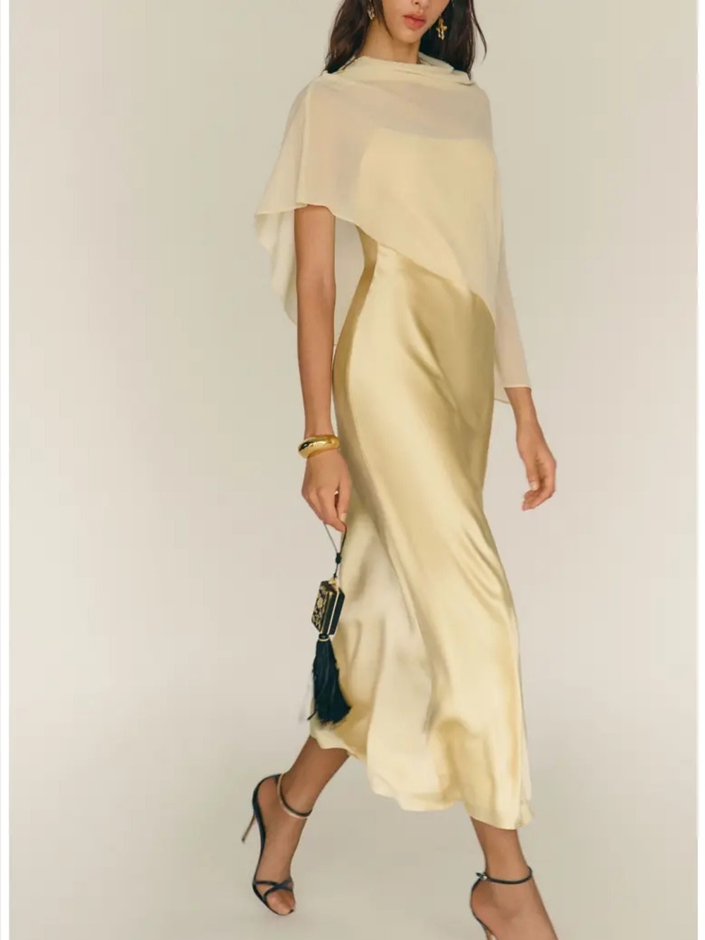 Reformation Lilibeth Cape Silk Maxi Dress blonde butter yellow size Small